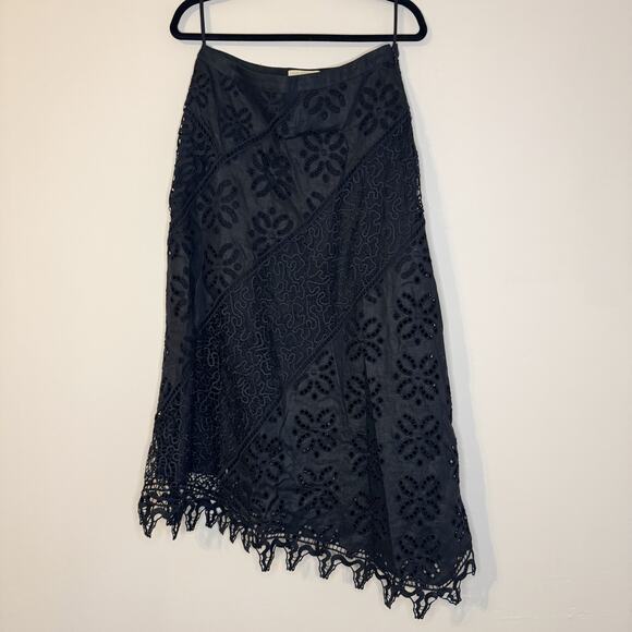 Ulla Johnson Solara Embroidered Black Midi Skirt 6 / Medium - Picture 3 of 7